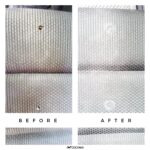 before and after image of a DIY fabric car interior repair