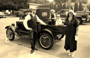 Walter, Annette, Santo &amp; Alicia Morse at the local Blossom Festival Parade with a Model T