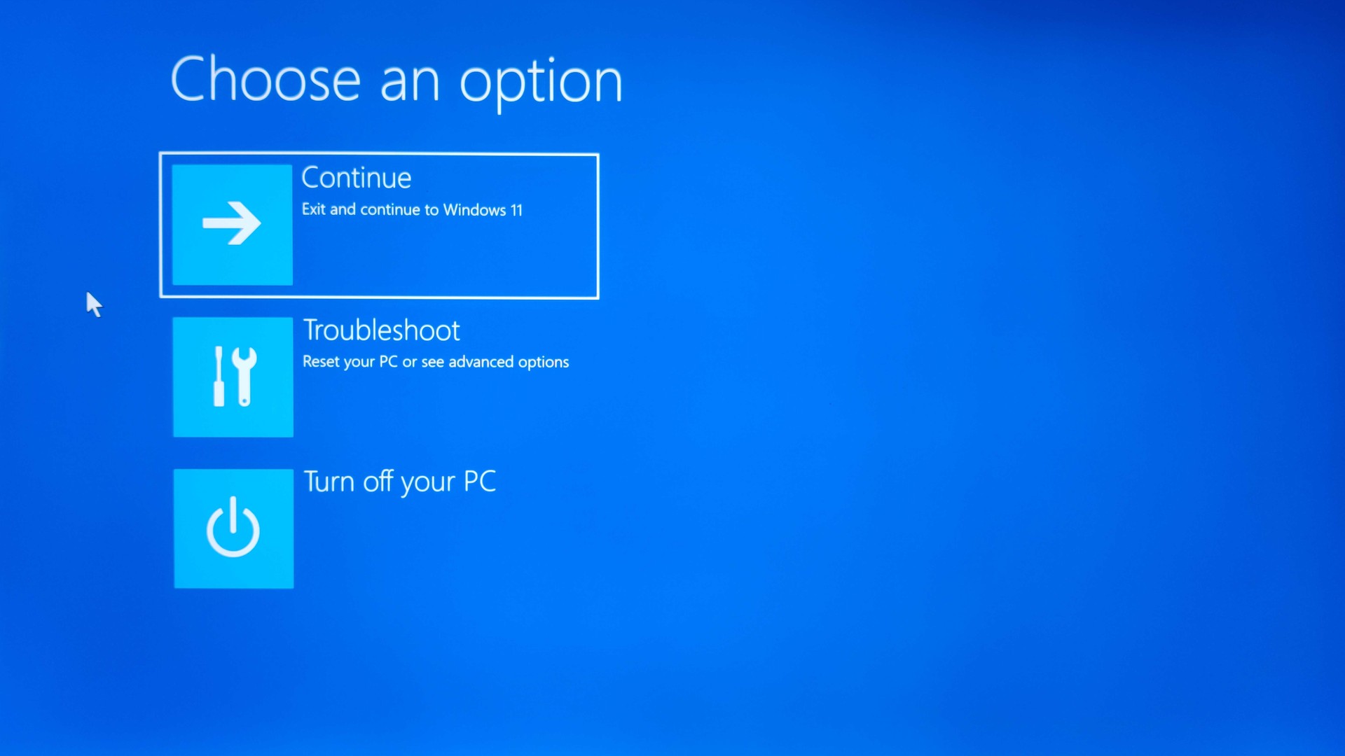 Screenshot of the recovery menu in Windows 10 and Windows 11